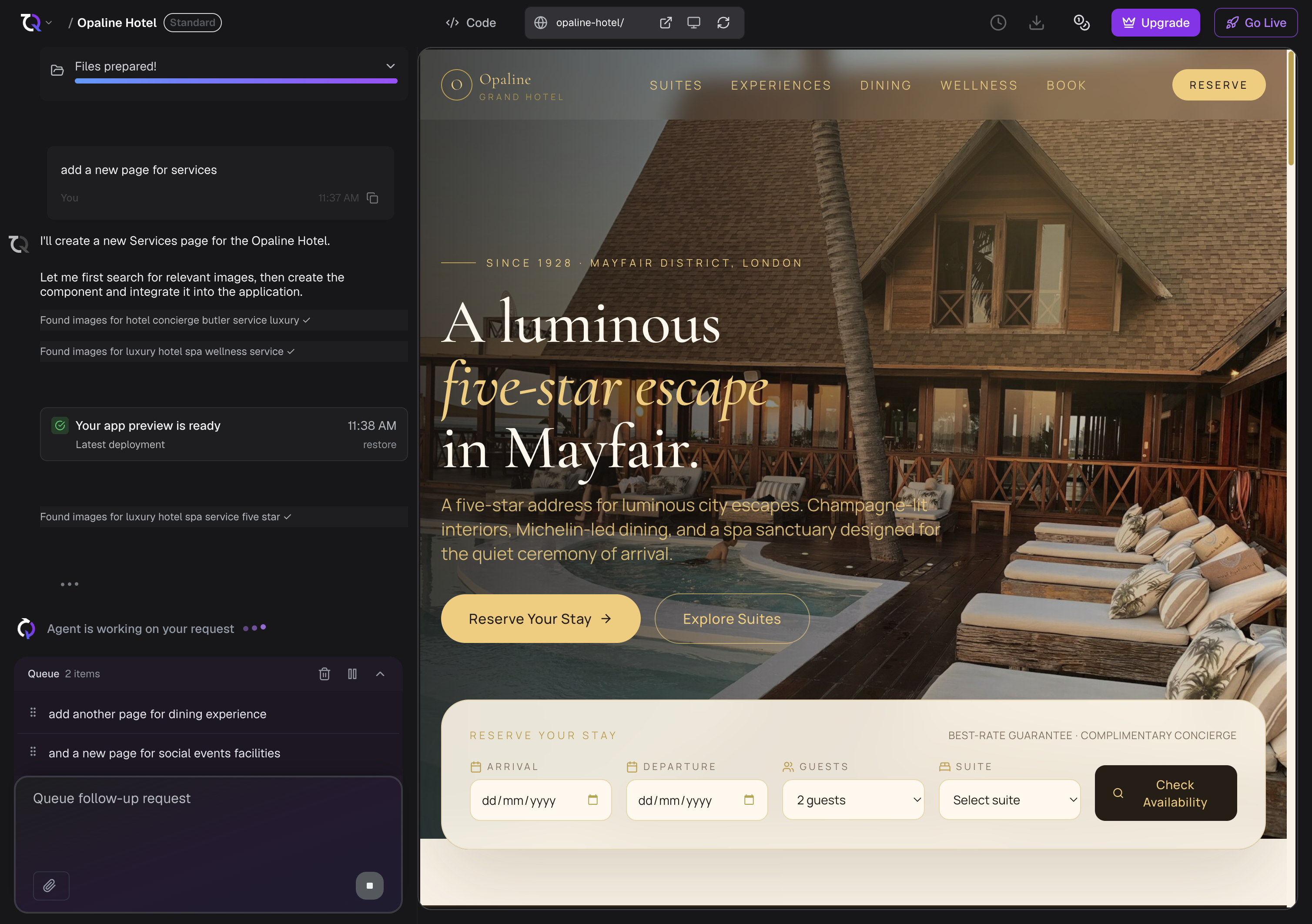 The TatbiQ chat panel with the prompt queue drawer above the composer