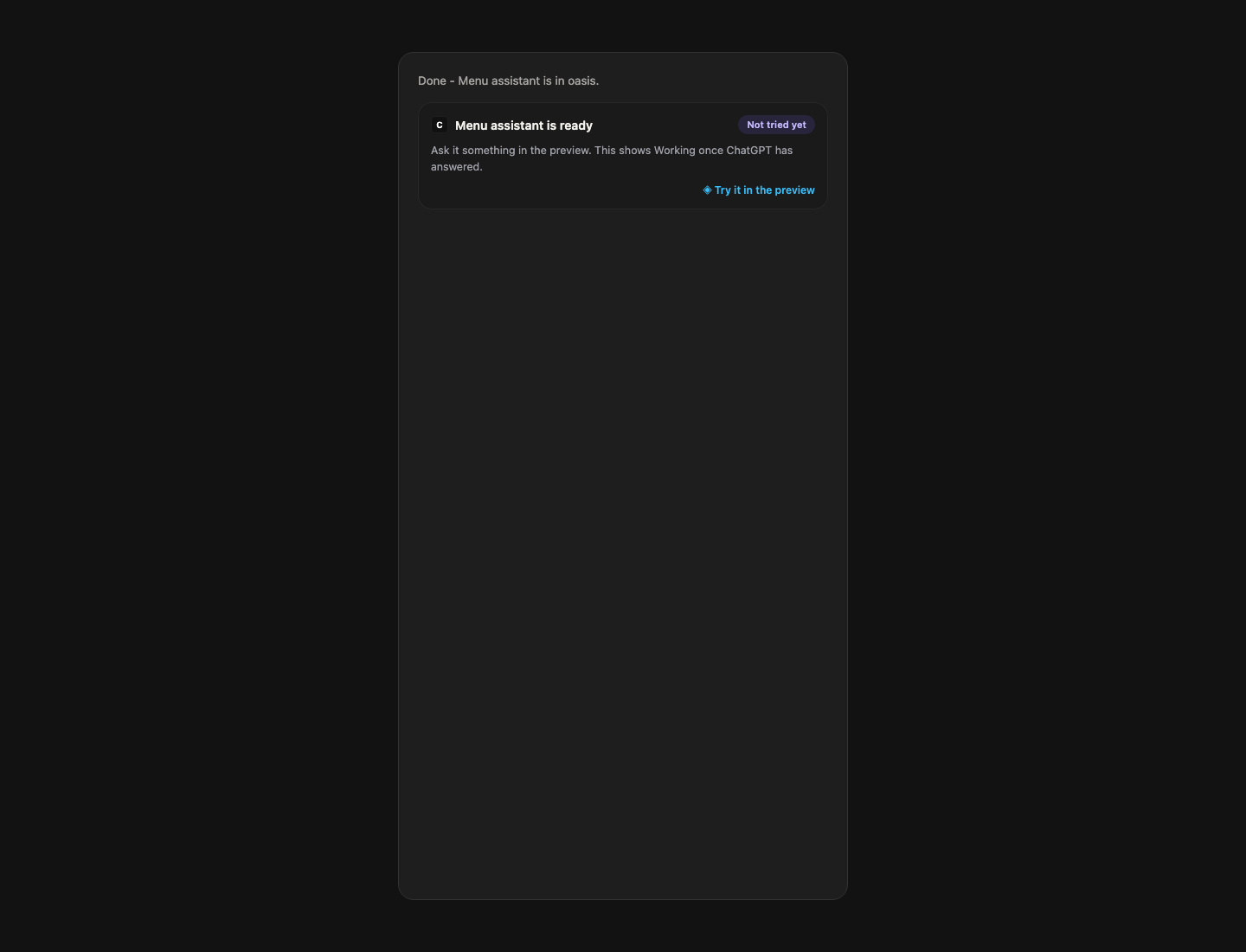 Chat card saying the AI feature is ready, with Try it in the preview